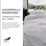 100% Premium Tufted Microfibre Quilt Cover Set - Ultra-Soft, Durable Embroidery Bedding Comforter Set - Machine Washable & Zipper Closure - White - Queen