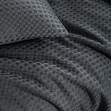 100% Premium Waffle Microfibre Quilt Cover Set (3Pcs) - Dark Grey - Queen