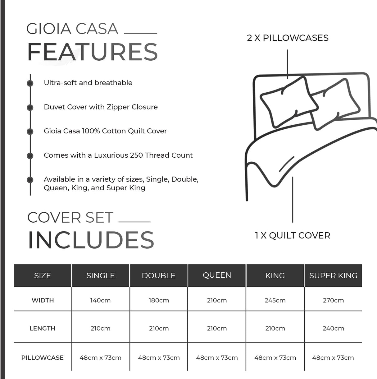 100% Cotton Vintage Washed Bed Quilt Cover Set - Charcoal - Queen Size