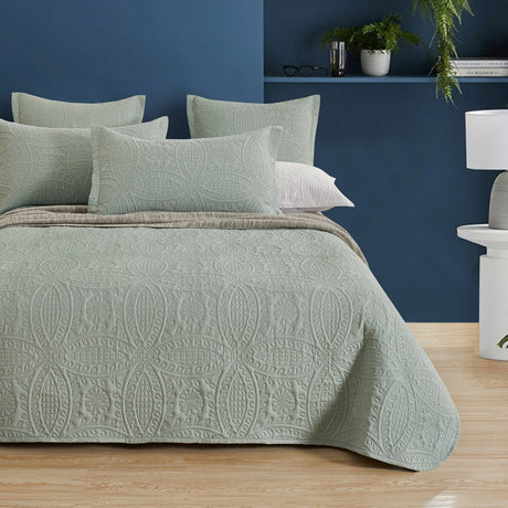 Lisbon Quilted 3-Piece Embossed Coverlet Set (Sage Green, Queen/King)