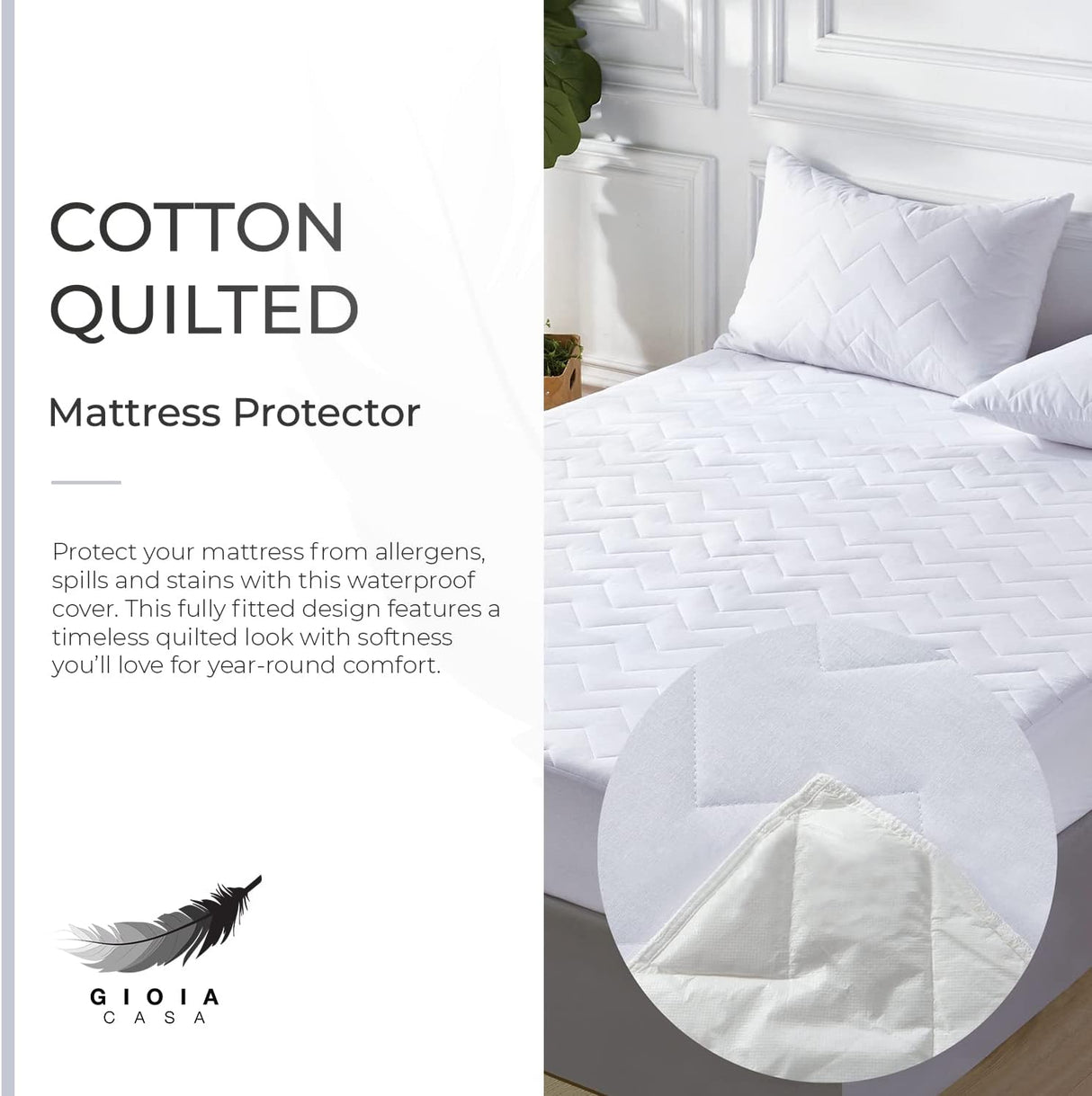 100% Ultra-Soft Cotton Quilted Anti-Microbial Mattress Cover Protector - King Size