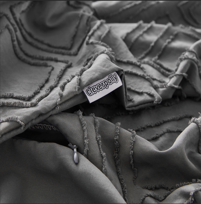 100% Premium Tufted Microfibre Quilt Cover Set - Ultra-Soft, Durable Embroidery Bedding Comforter Set - Machine Washable & Zipper Closure - Smoke - King