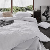 100% Premium Tufted Microfibre Quilt Cover Set - Ultra-Soft, Durable Embroidery Bedding Comforter Set - Machine Washable & Zipper Closure - White - King