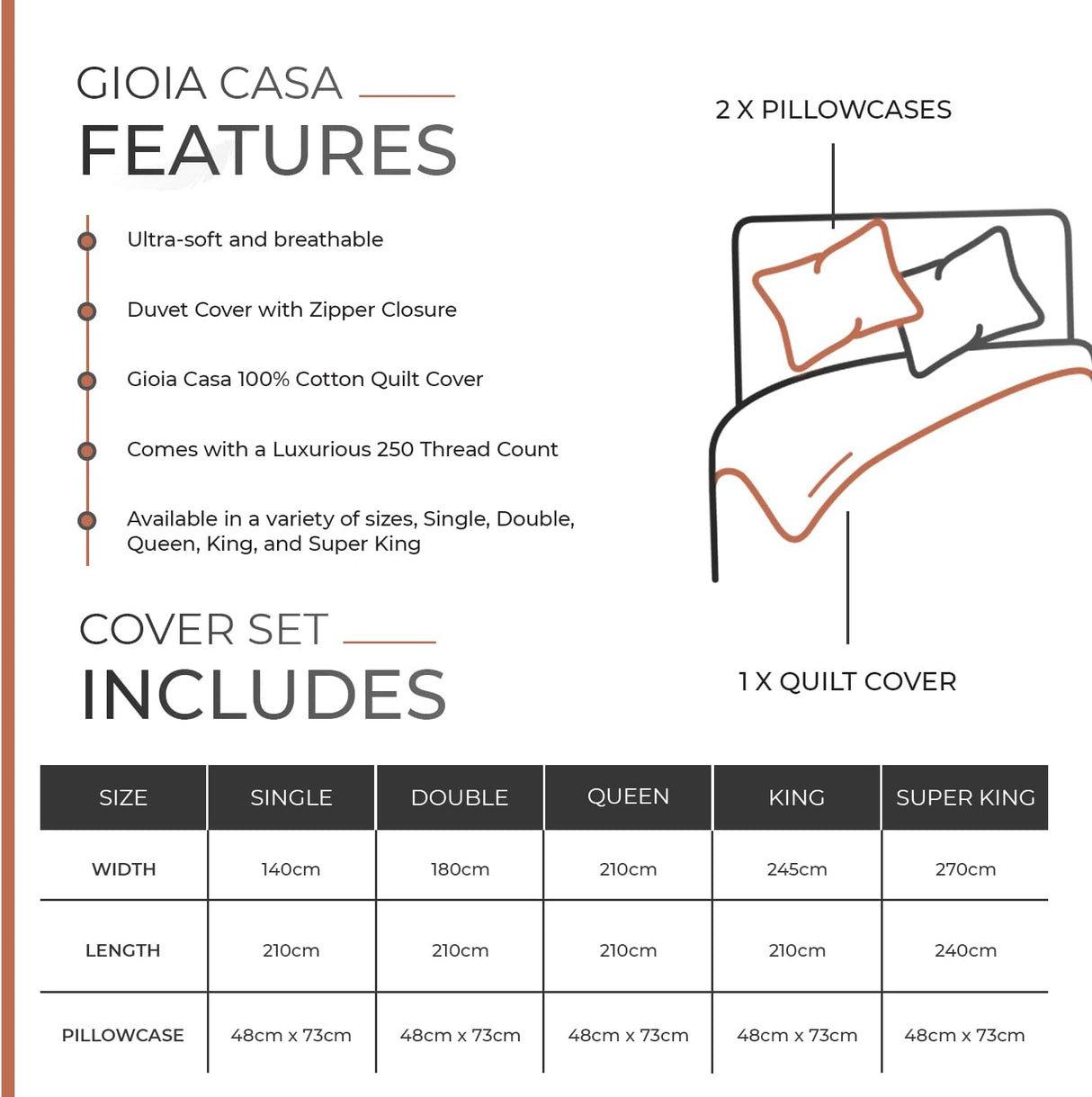 100% Cotton Vintage Washed Bed Quilt Cover Set - Brick - King Size