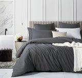 100% Cotton Vintage Washed Bed Quilt Cover Set - Charcoal - King Size