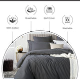100% Cotton Vintage Washed Bed Quilt Cover Set - Charcoal - King Size