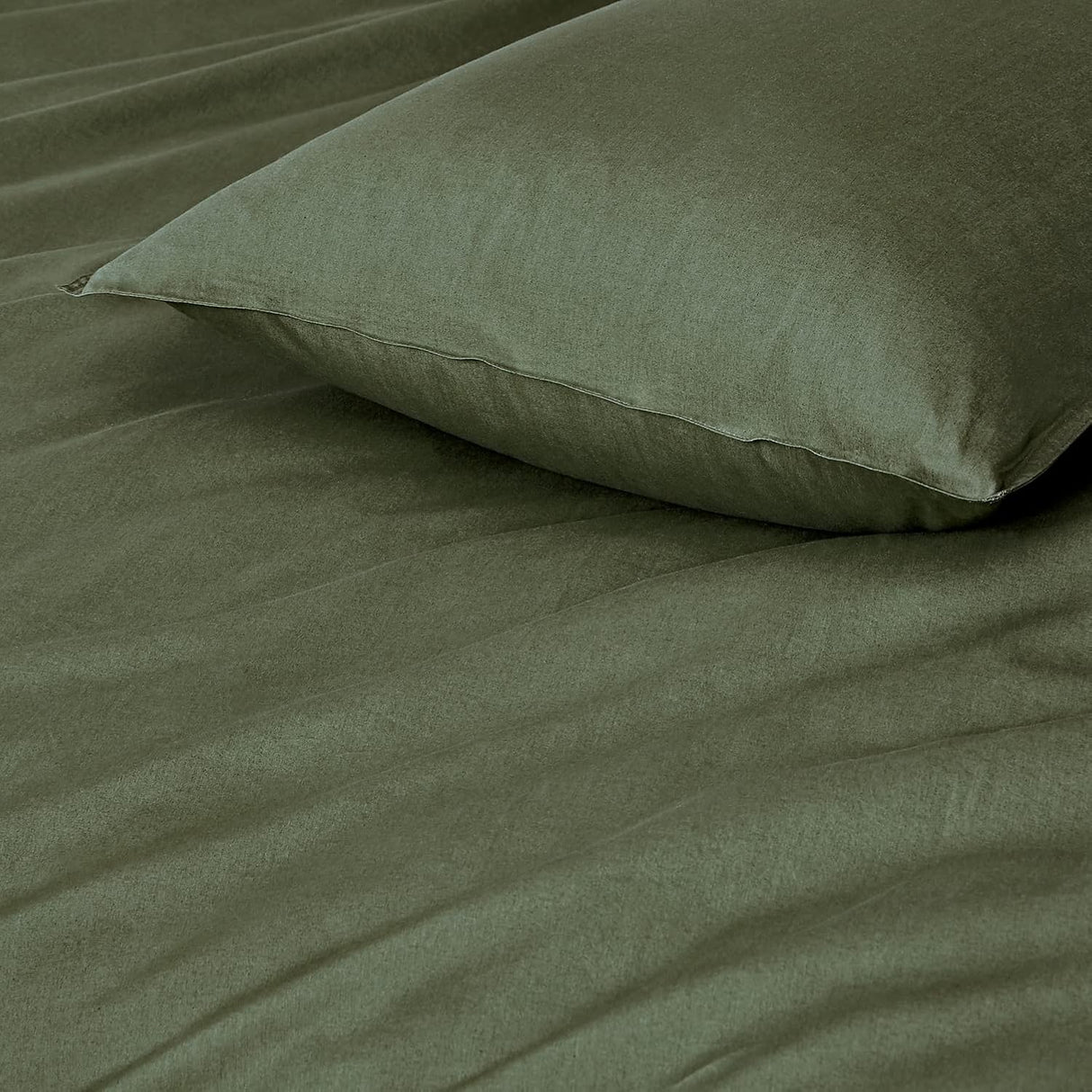 100% (3Pcs) Cotton Vintage Washed Bed Quilt Cover Set - Khaki Green - King Size