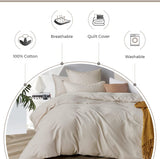 100% Cotton Vintage Washed Bed Quilt Cover Set - Natural - King Size
