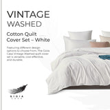 100% Cotton Vintage Washed Bed Quilt Cover Set - White - King Size