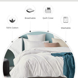 100% Cotton Vintage Washed Bed Quilt Cover Set - White - King Size