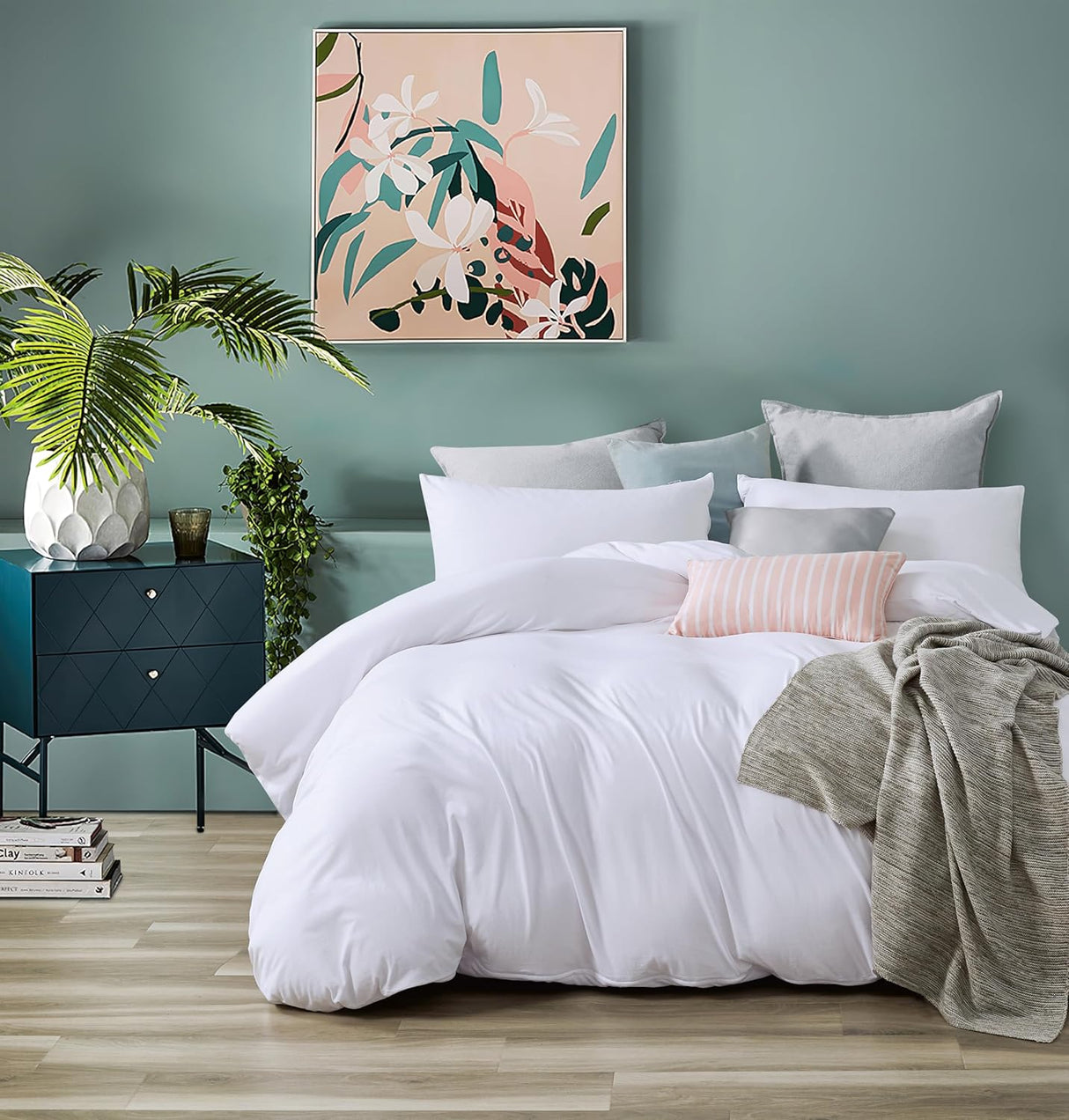 100% Jersey Cotton Quilt Cover Set - White - King