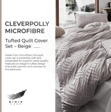 100% Premium Tufted Microfibre Quilt Cover Set - Ultra-Soft, Durable Embroidery Bedding Comforter Set - Machine Washable & Zipper Closure - Beige - Super King