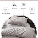 100% Premium Tufted Microfibre Quilt Cover Set - Ultra-Soft, Durable Embroidery Bedding Comforter Set - Machine Washable & Zipper Closure - Beige - Super King
