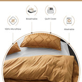100% Premium Tufted Microfibre Quilt Cover Set - Ultra-Soft, Durable Embroidery Bedding Comforter Set - Machine Washable & Zipper Closure - Caramel - Super King