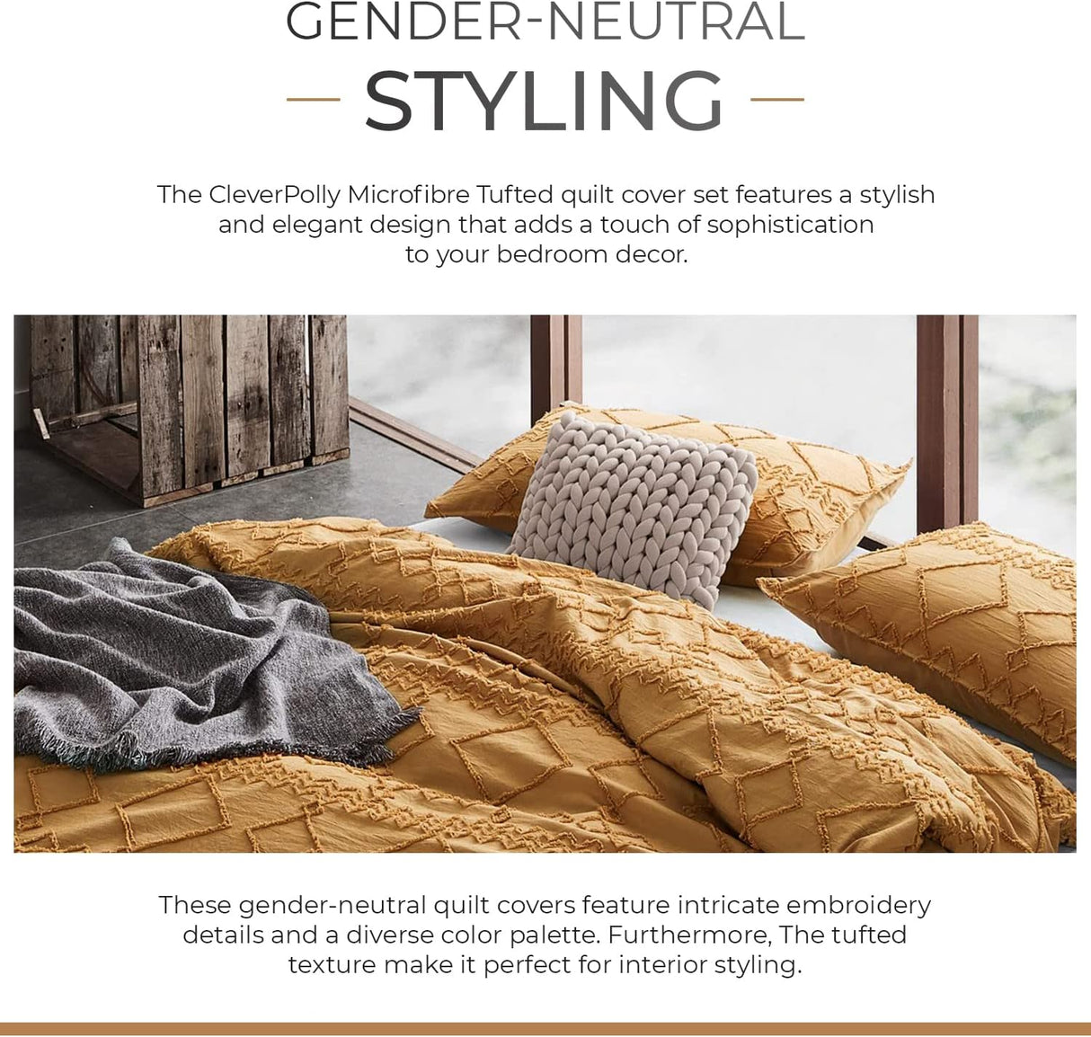 100% Premium Tufted Microfibre Quilt Cover Set - Ultra-Soft, Durable Embroidery Bedding Comforter Set - Machine Washable & Zipper Closure - Caramel - Super King
