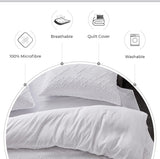 100% Premium Tufted Microfibre Quilt Cover Set - Ultra-Soft, Durable Embroidery Bedding Comforter Set - Machine Washable & Zipper Closure - White - Super King