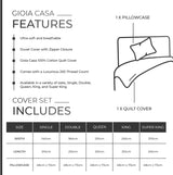 100% Cotton Vintage Washed Bed Quilt Cover Set (3Pcs) - Charcoal - Super King Size