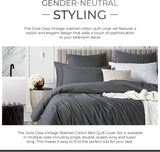 100% Cotton Vintage Washed Bed Quilt Cover Set (3Pcs) - Charcoal - Super King Size