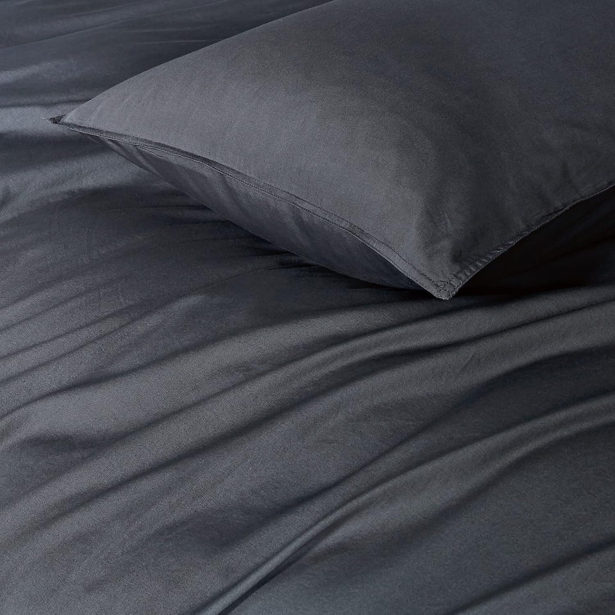 100% Cotton Vintage Washed Bed Quilt Cover Set - Charcoal - Super King Size