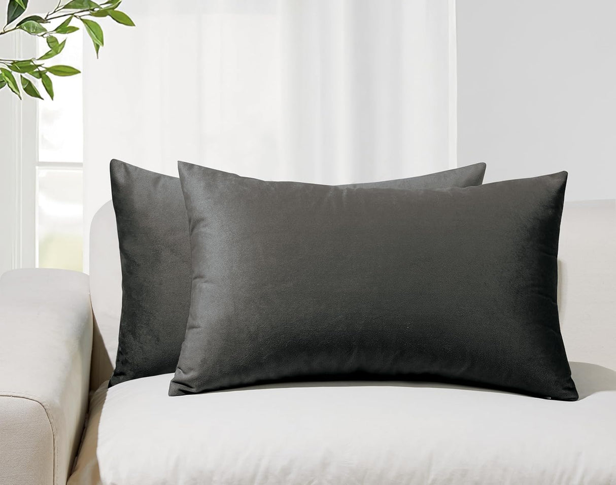 Twin-Pack Velvet Cushion Covers - Soft Microfibre Cushion Covers with Hidden Zipper (Dark Grey, 30cm*50cm)