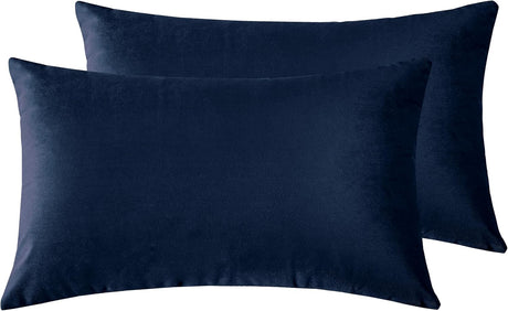 Twin-Pack Velvet Cushion Covers - Soft Microfibre Cushion Covers with Hidden Zipper (Navy Blue, 30cm*50cm)