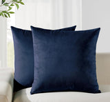 Twin-Pack Velvet Cushion Covers - Soft Microfibre Cushion Covers with Hidden Zipper (Navy Blue, 45cm*45cm)