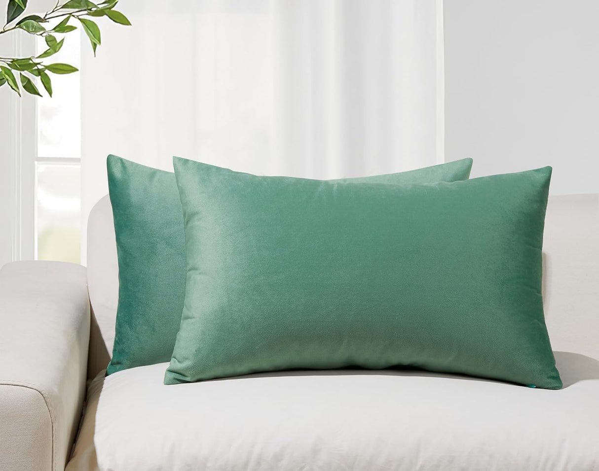 Twin-Pack Velvet Cushion Covers - Soft Microfibre Cushion Covers with Hidden Zipper (Sage, 30cm*50cm)