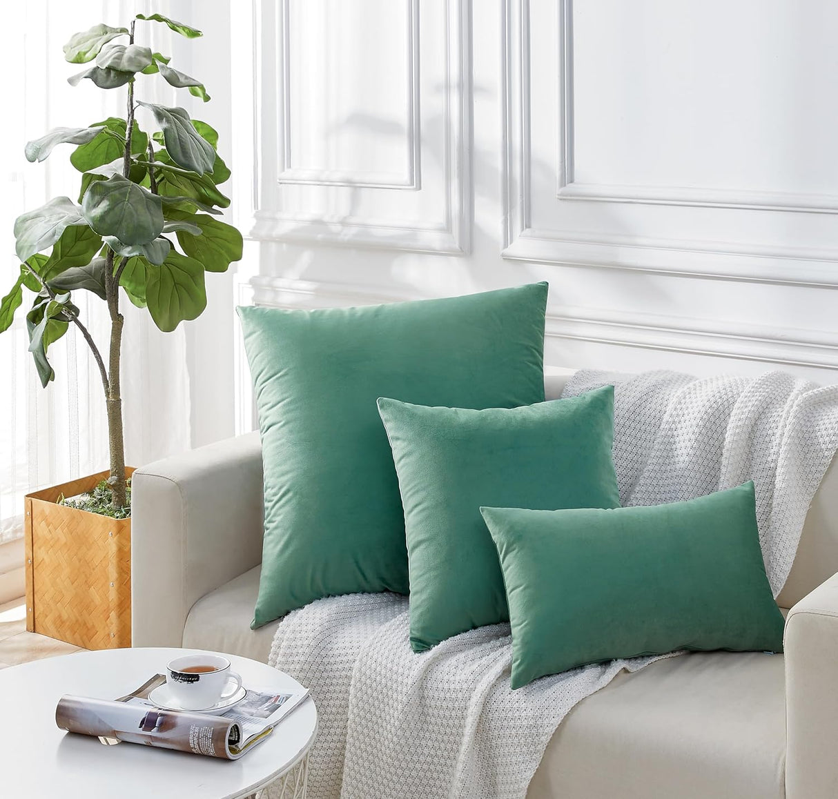 Twin-Pack Velvet Cushion Covers - Soft Microfibre Cushion Covers with Hidden Zipper (Sage, 30cm*50cm)