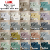 400TC 100% Cotton Sateen Premium Sheet Set 40cm Wall Grey Queen