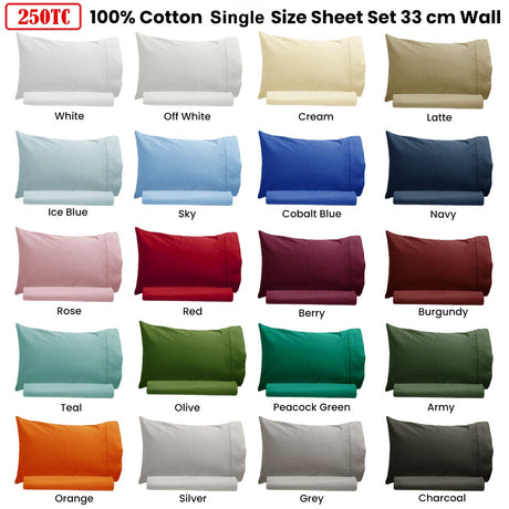 Artex 250TC 100% Cotton Sheet Set Single Sky
