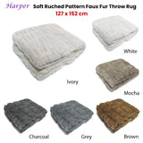 Harper Soft Ruched Pattern Faux Fur Throw Rug 127 x 152 cm Charcoal