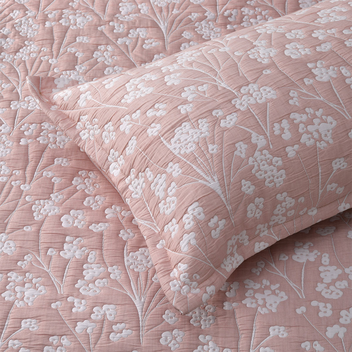 Bianca Myra Blush Floral Jacquard Bedspread Set Double