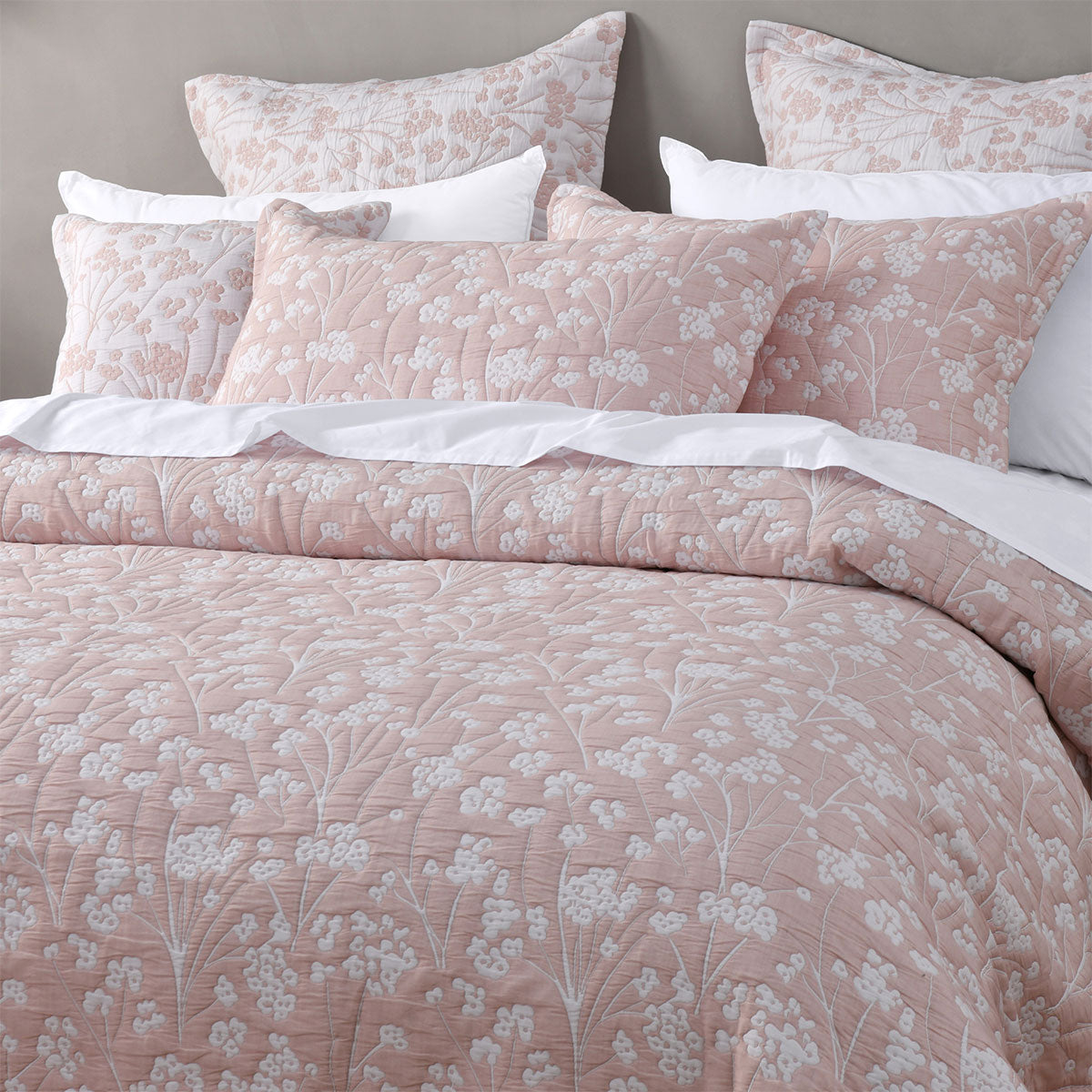 Bianca Myra Blush Floral Jacquard Bedspread Set Queen