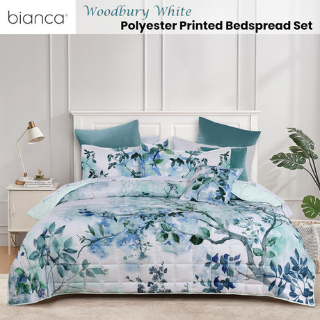 Bianca Woodbury White Botanical Printed Bedspread Set Queen