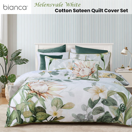 Bianca Helensvale White Floral Cotton Sateen Quilt Cover Set King