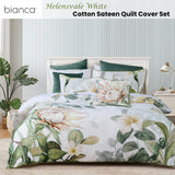 Bianca Helensvale White Floral Cotton Sateen Quilt Cover Set Super King