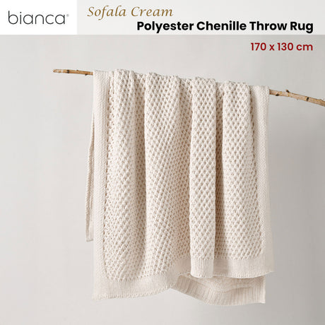 Bianca Sofala Cream Polyester Chenille Throw Rug 130 x 170 cm