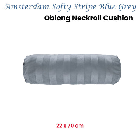 KAAT Amsterdam Softy Stripe Blue Grey Oblong Neckroll Filled Cushion 22cm x 70cm