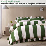 Vintage Design Homewares Candy Ruffle Green Striped Washed Cotton Quilt Cover Set King