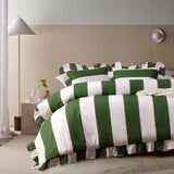 Vintage Design Homewares Candy Ruffle Green Striped Washed Cotton Quilt Cover Set Queen