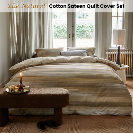Bedding House Elie Natural Cotton Sateen Quilt Cover Set King