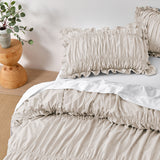 Vintage Design Homewares Haven Natural Washed Cotton Ruched Quilt Cover Set Queen