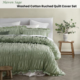 Vintage Design Homewares Haven Sage Washed Cotton Ruched Quilt Cover Set Double