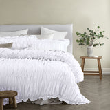 Vintage Design Homewares Haven White Washed Cotton Ruched Quilt Cover Set King