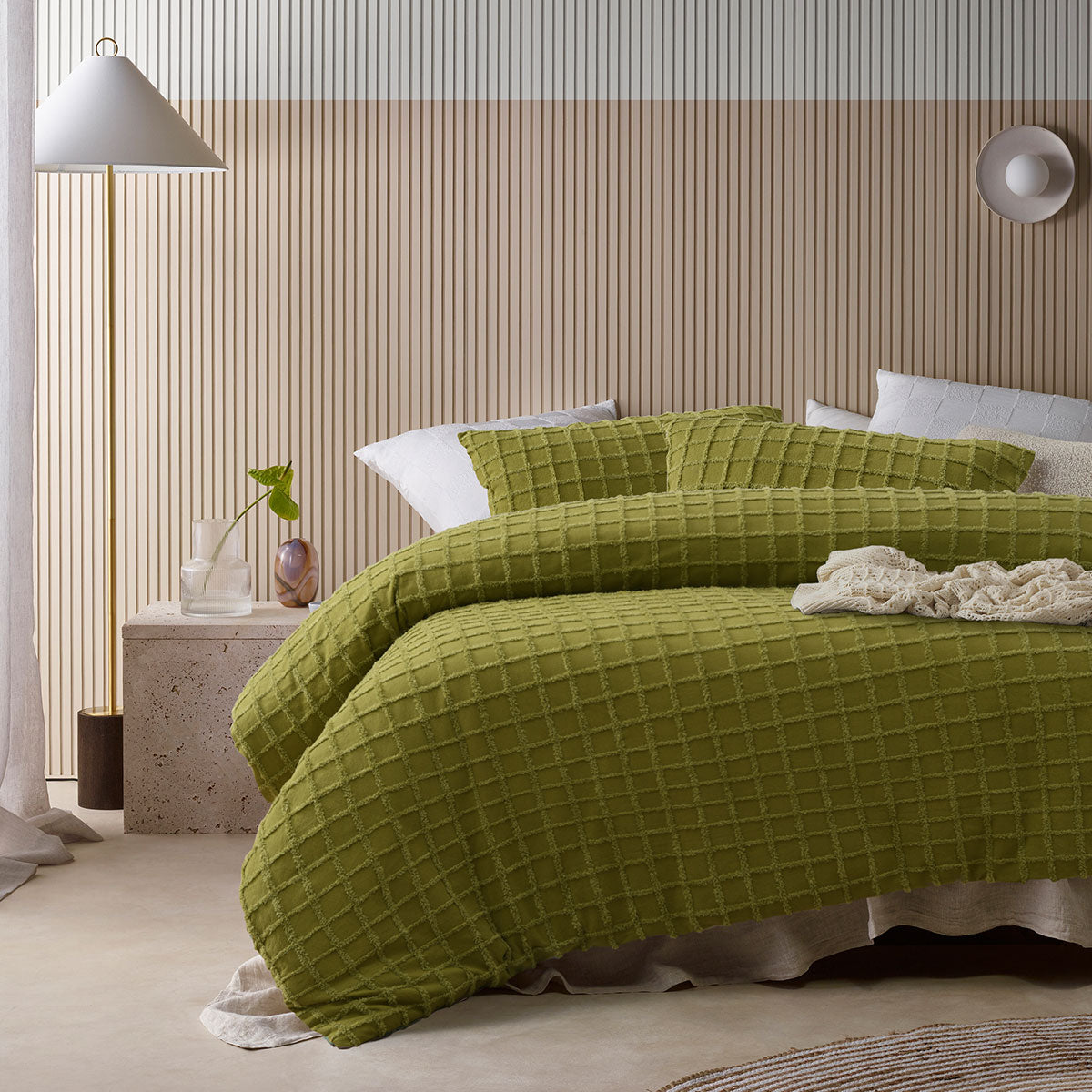 Vintage Design Homewares Parquet Cacti Green Polyester Cotton Quilt Cover Set Double