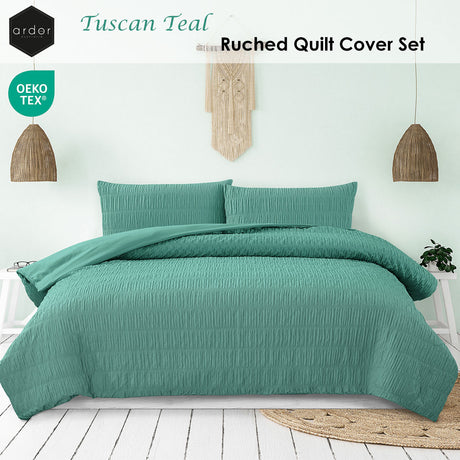 Ardor Tuscan Teal Ruched Quilt Cover Set Queen