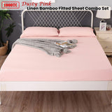 Ramesses 1000TC Linen Bamboo Fitted Sheet Combo Set Dusty Pink Double