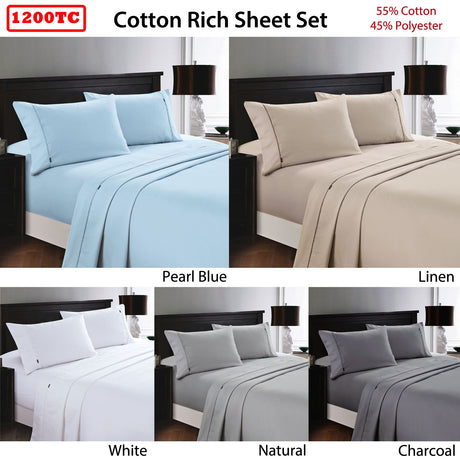 Deluxe Linen 1200TC Cotton Rich Sheet Set Pearl Blue King