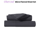 Kingtex Ultra-Soft Micro Flannel Sheet Set 40 cm Wall Charcoal Queen