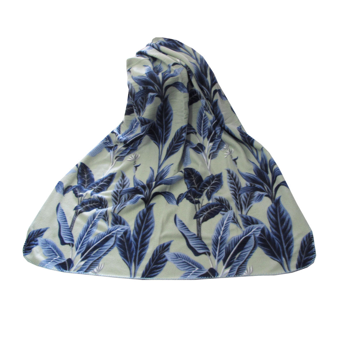 175GSM Banana Tree Leaves Printed Polar Fleece Throw Rug 120 x 150cm Sage